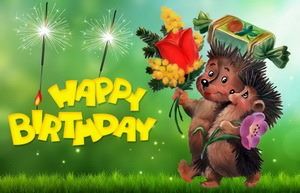 Открытка Happy Birthday, ежики