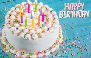 Поздравление Happy Birthday, большой торт со свечами