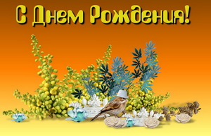 Открытка, подводные цветы, воробушек