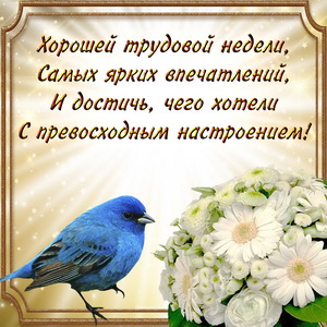 Птичка и букетик с пожеланием на неделю