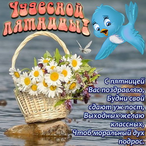Картинка с птичкой и корзиной цветов