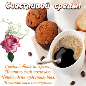 Кофе с кексами на красивой картинке на среду