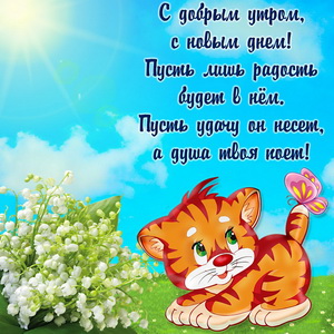 Забавный котенок желает доброго утра