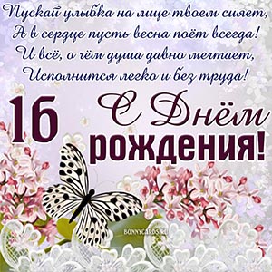 Красивое пожелание в стихах с бабочкой на 16 лет