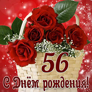 Открытка с Днем рождения на 56 лет с красными розами