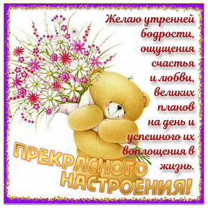 Плюшевый мишка с букетом и пожелание