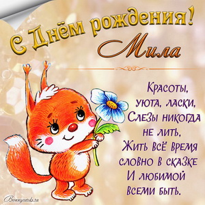 Картинка с забавной белочкой на День рождения Миле