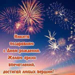 Картинка с салютом в ночном небе на День рождения Никите