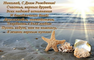 Поздравление Николаю на фоне берега моря.