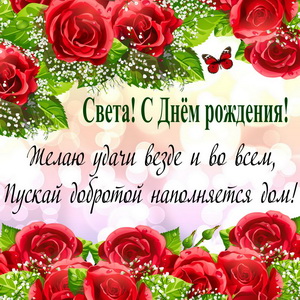 Пожелание для Светы на фоне красных роз