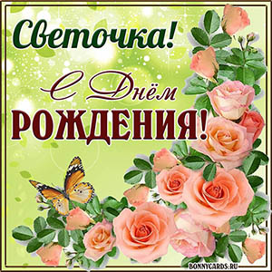 Открытка с Днём рождения для Светочки с бабочкой