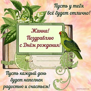 Милая картинка Жанне с попугаем на День рождения