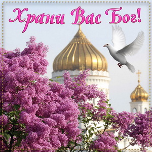 Открытка Храни Вас Бог с сиренью