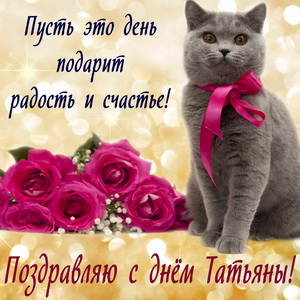 Красивый котик желает счастья в День Татьяны